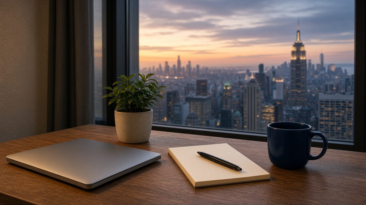 Remote tax consulting workspace in New York